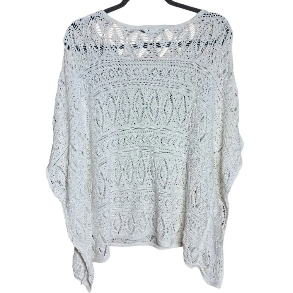 Polo Ralph Lauren Pointelle-Knit Boatneck poncho sweater oversized Boho crochet